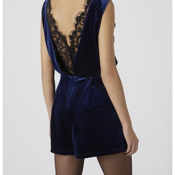 Topshop Pants - Topshop Blue Velvet Lace Romper